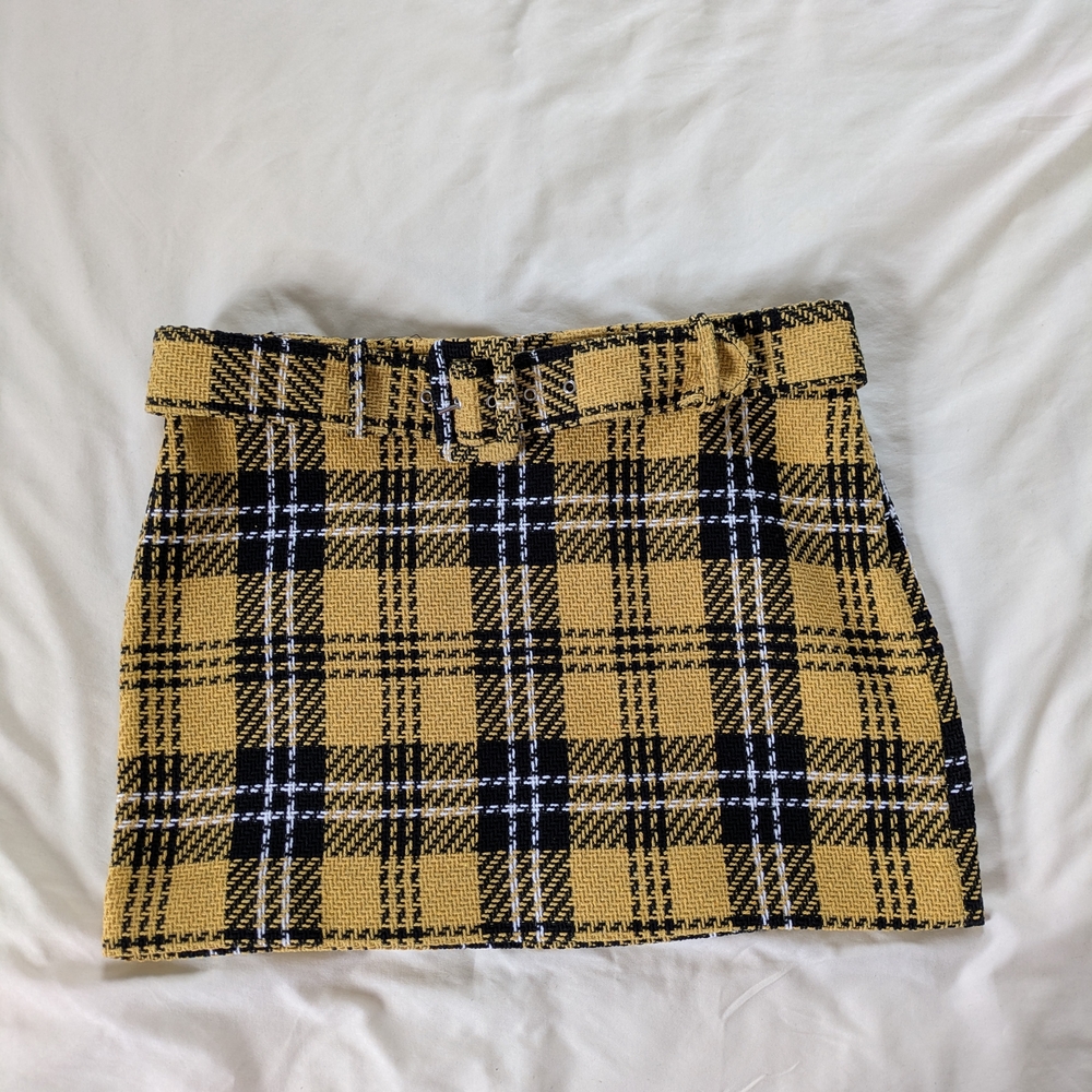 Mango Yellow and Black Pencil Mini Skirt